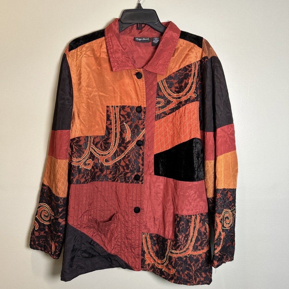 Maggie Barnes  1X Patchwork Chenille Grandmacore Jacket Shacket Art to Wear